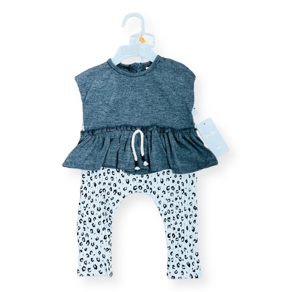Jessica Simpson Other - NEW Jessica Simpson Heather Grey Charcoal Top & Leopard Pants Size 12 Months NWT